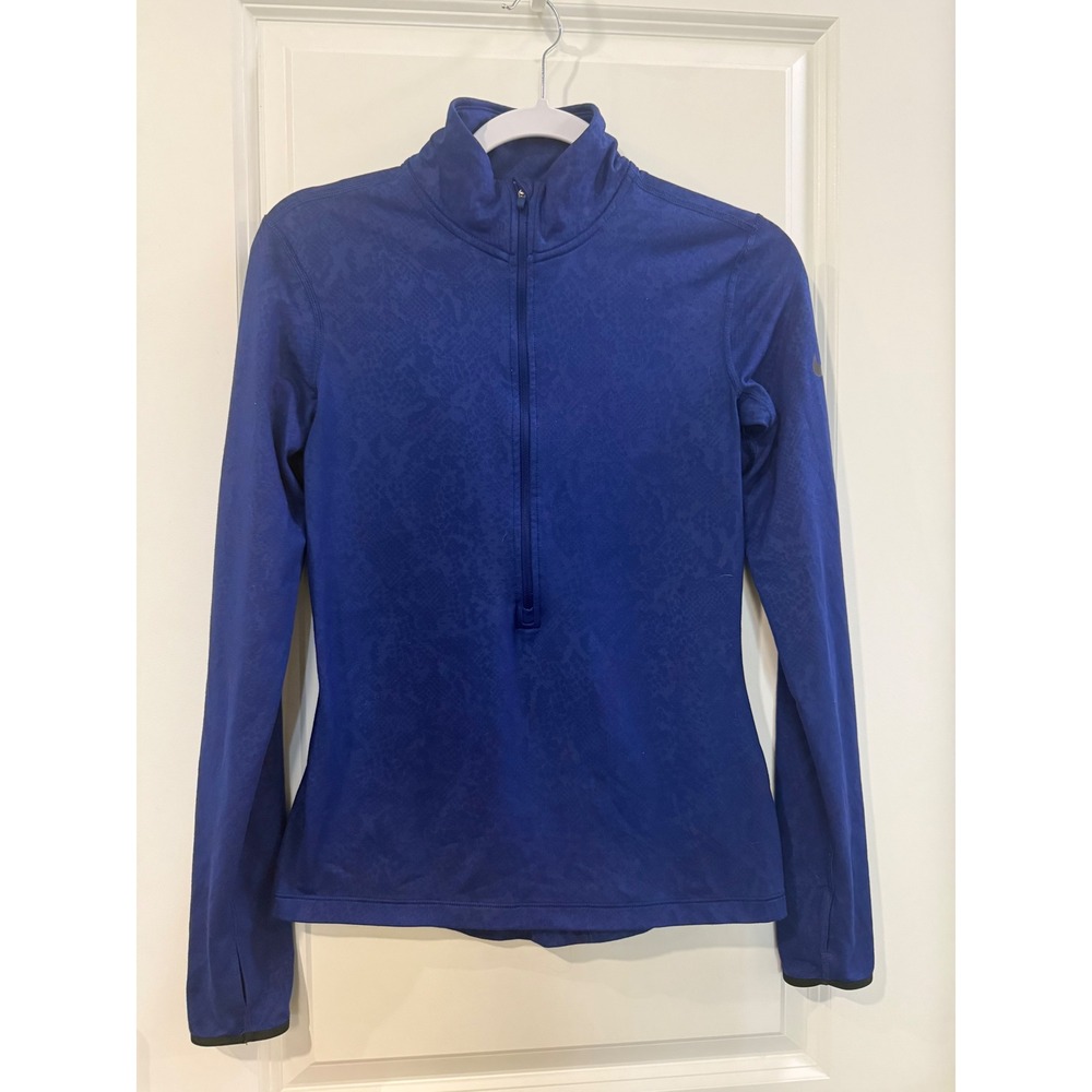 Nike Pro Dri-FIT Womens Small Blue Snakeskin Half Zip Pullover Thumbholes Mock